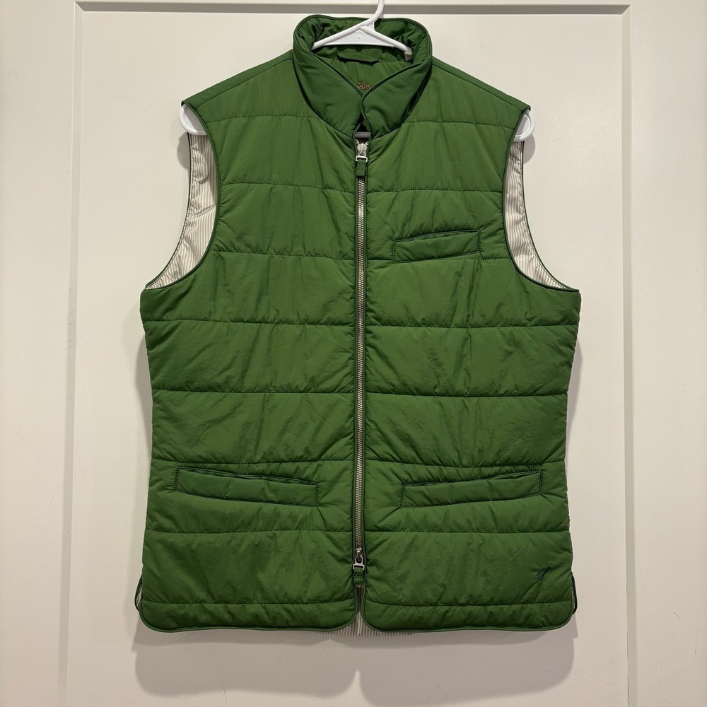 Stenströms Mens Green Quilted Puffer Vest Full Zip Striped Lining Size Small‎